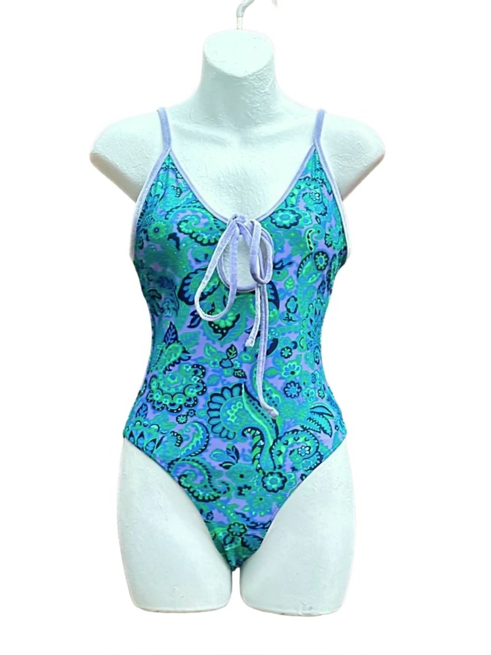 Aerie One Piece Cheeky Swimsuit S Small Floral Paisley Blue Green Purple Black
